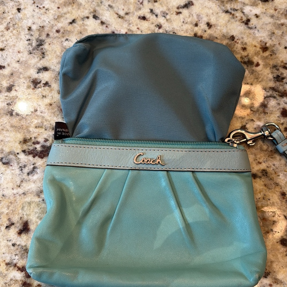 Coach Turquoise Sea Foam Leather Wristlet - Picture 8 of 9